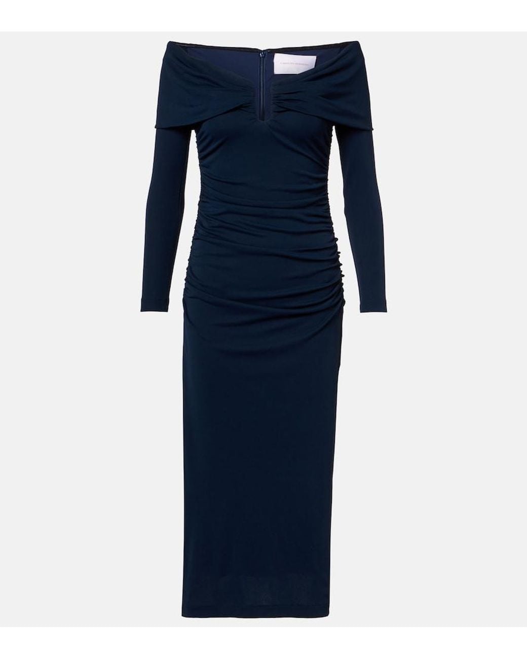 Carolina Herrera Blue Off-Shoulder Ruched Midi Dress