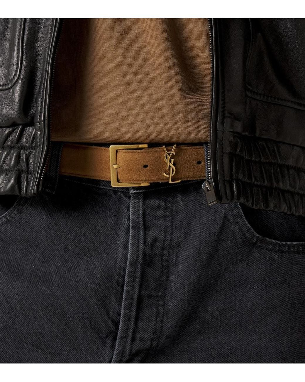 Saint Laurent Brown Cassandre Suede Belt for men