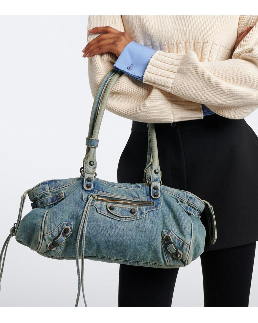 Balenciaga Blue Le City East-West Denim Shoulder Bag