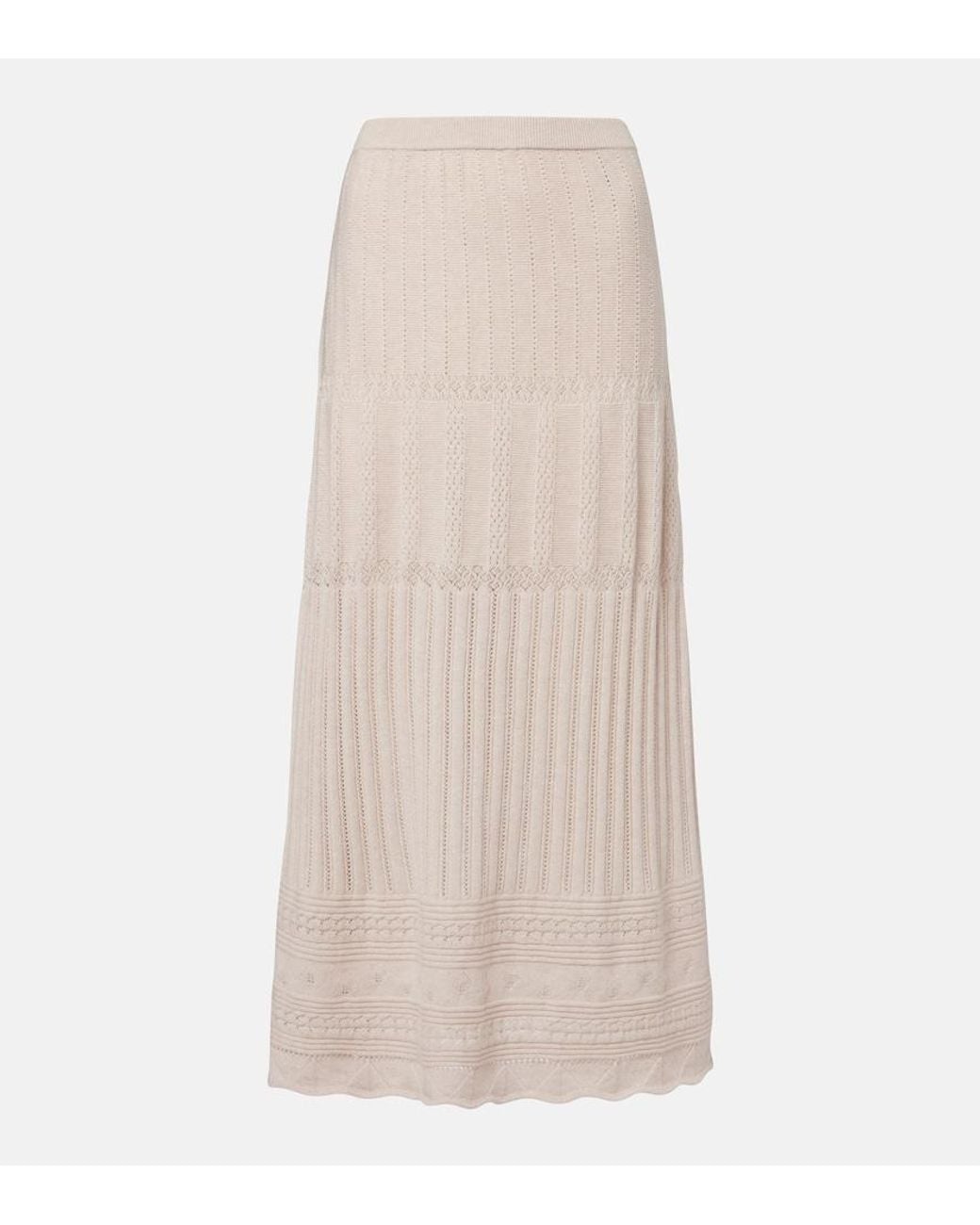Eres Natural Rythmee Pointelle Wool And Cashmere Midi Skirt