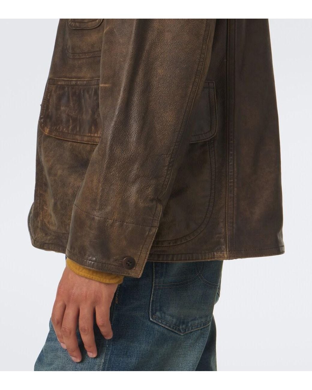 RRL Brown Corduroy-Trimmed Leather Jacket for men