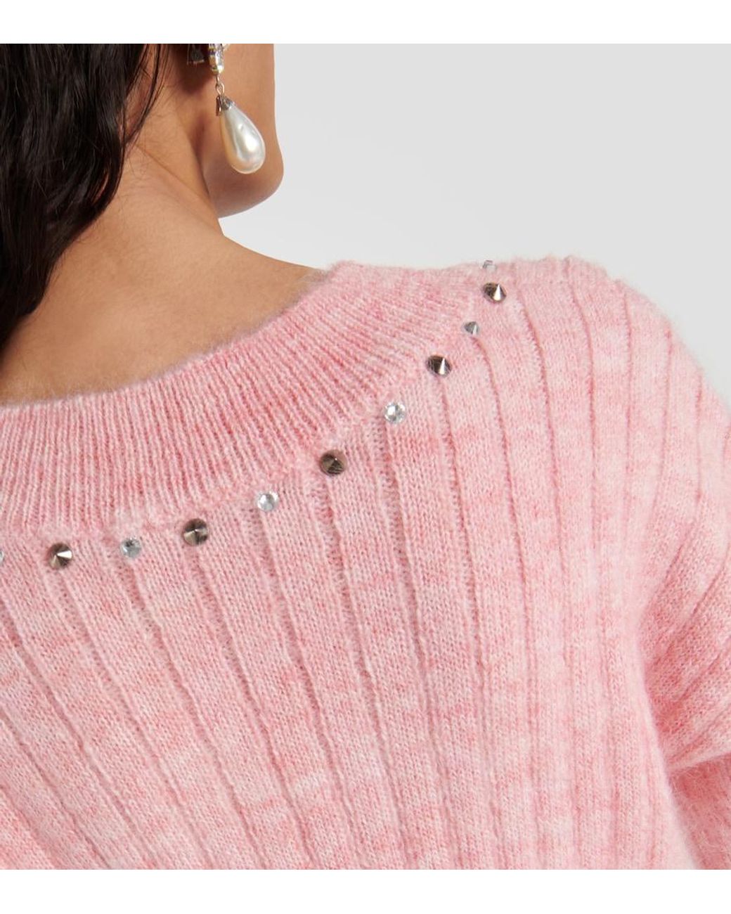 Alessandra Rich Pink Embellished Wool-Blend Sweater