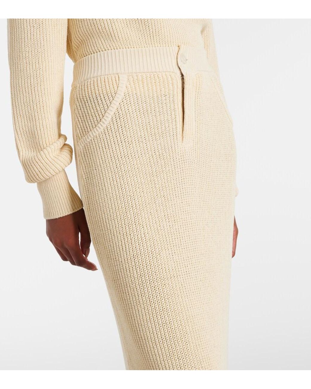 AYA MUSE White Castu Ribbed-Knit Cotton-Blend Maxi Skirt