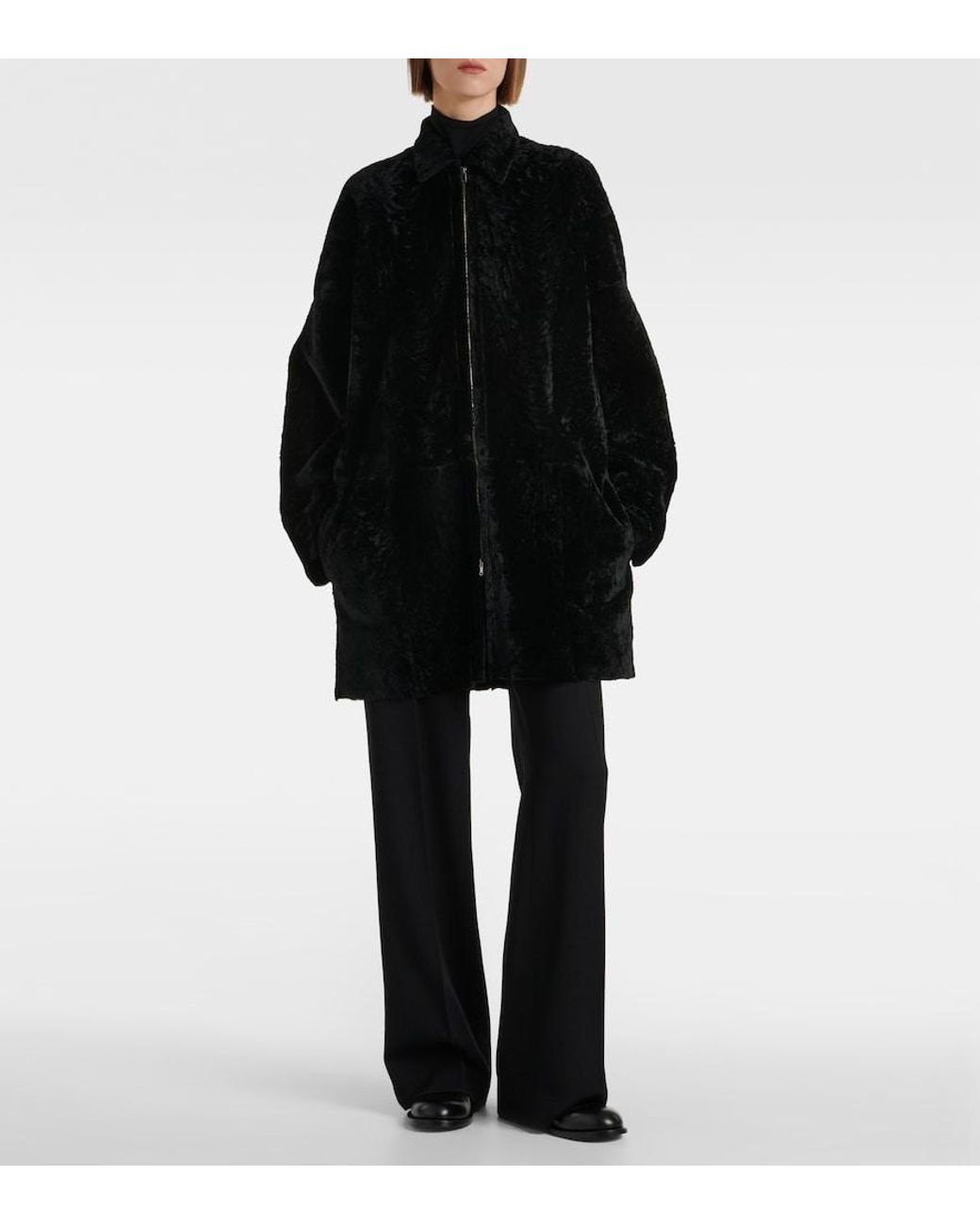 The Row Black Sheeran Shearling Coat