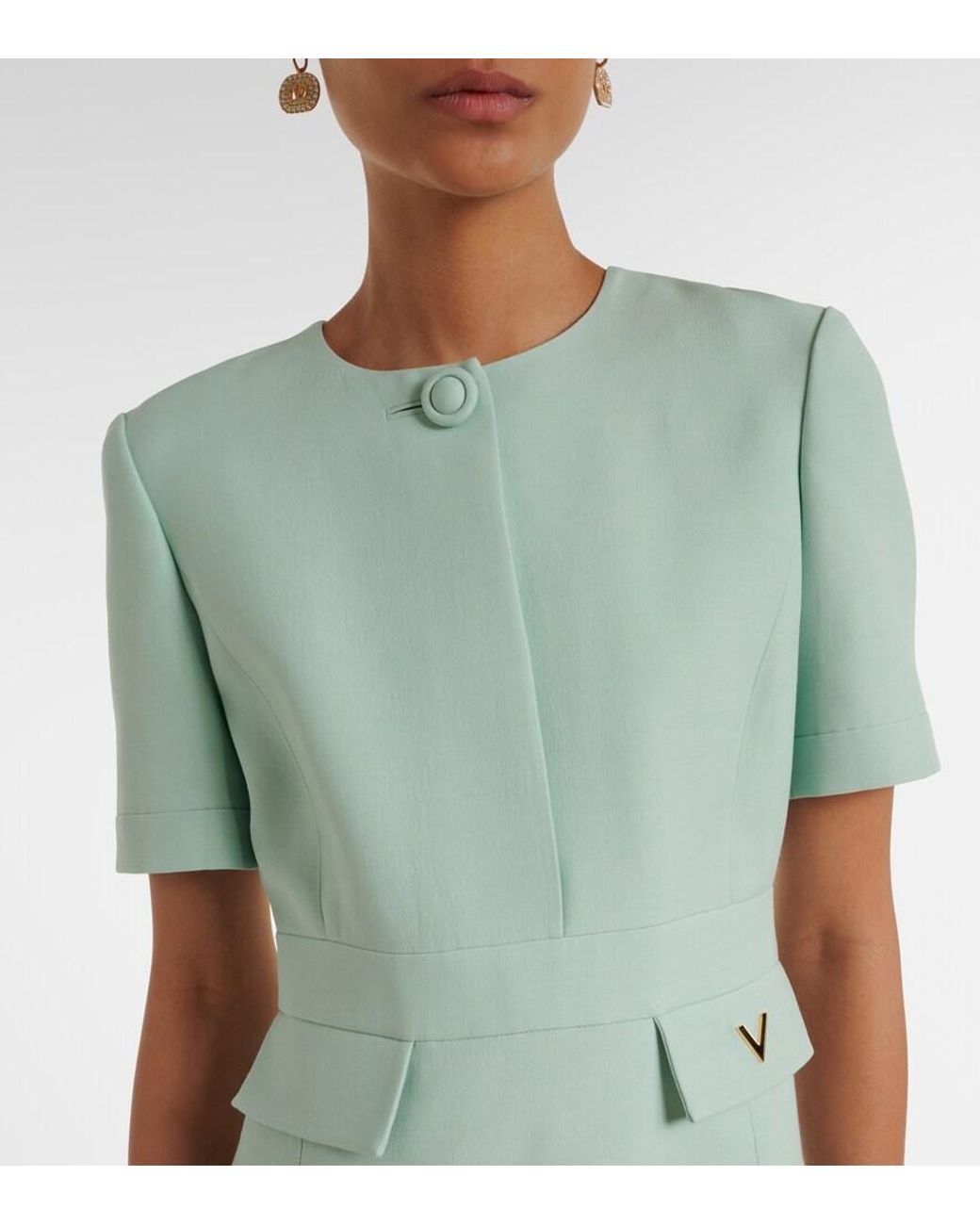 Valentino Garavani Green Crepe Couture Vgold Midi Dress