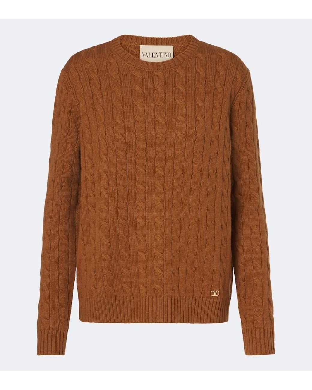 Valentino Garavani Brown Vlogo Cable-Knit Cashmere Sweater
