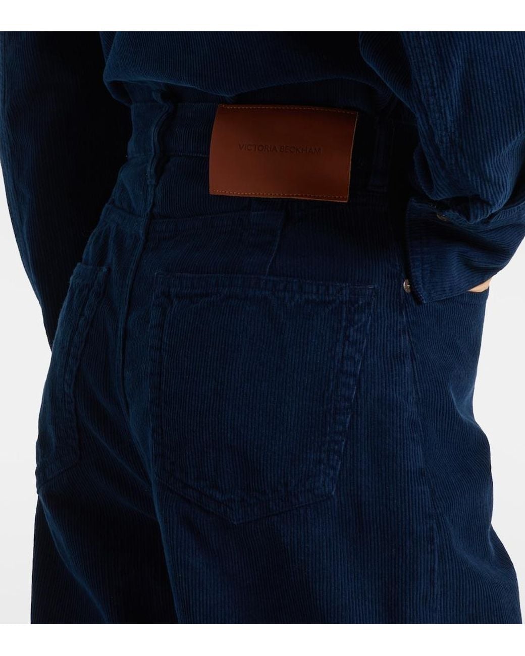 Victoria Beckham Blue High-Rise Cotton Corduroy Straight Pants