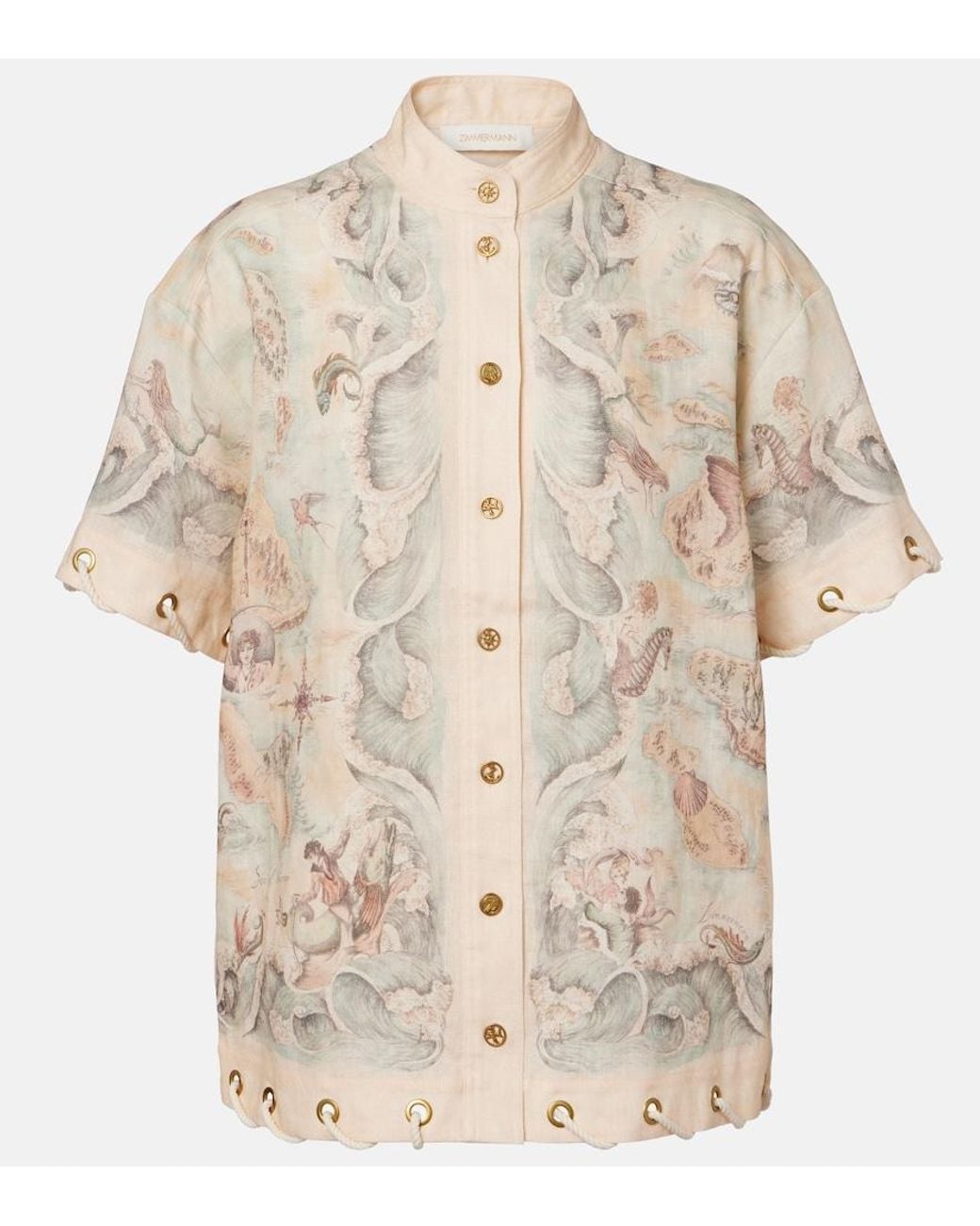 Zimmermann Natural Printed Linen Shirt