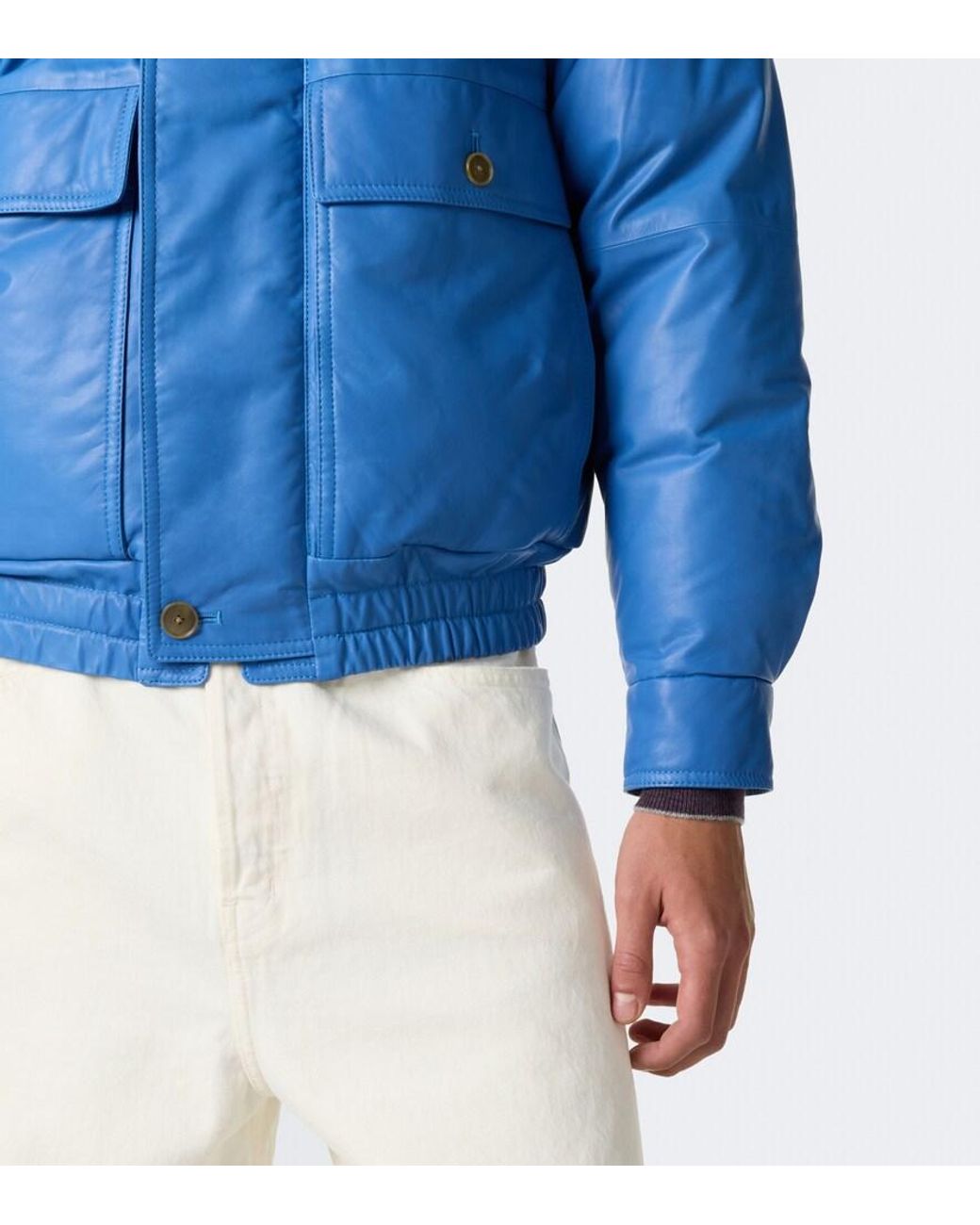 Auralee Blue Leather Down Jacket for men