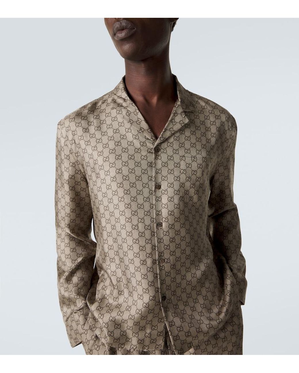 Gucci Green Gg Printed Silk Twill Shirt for men