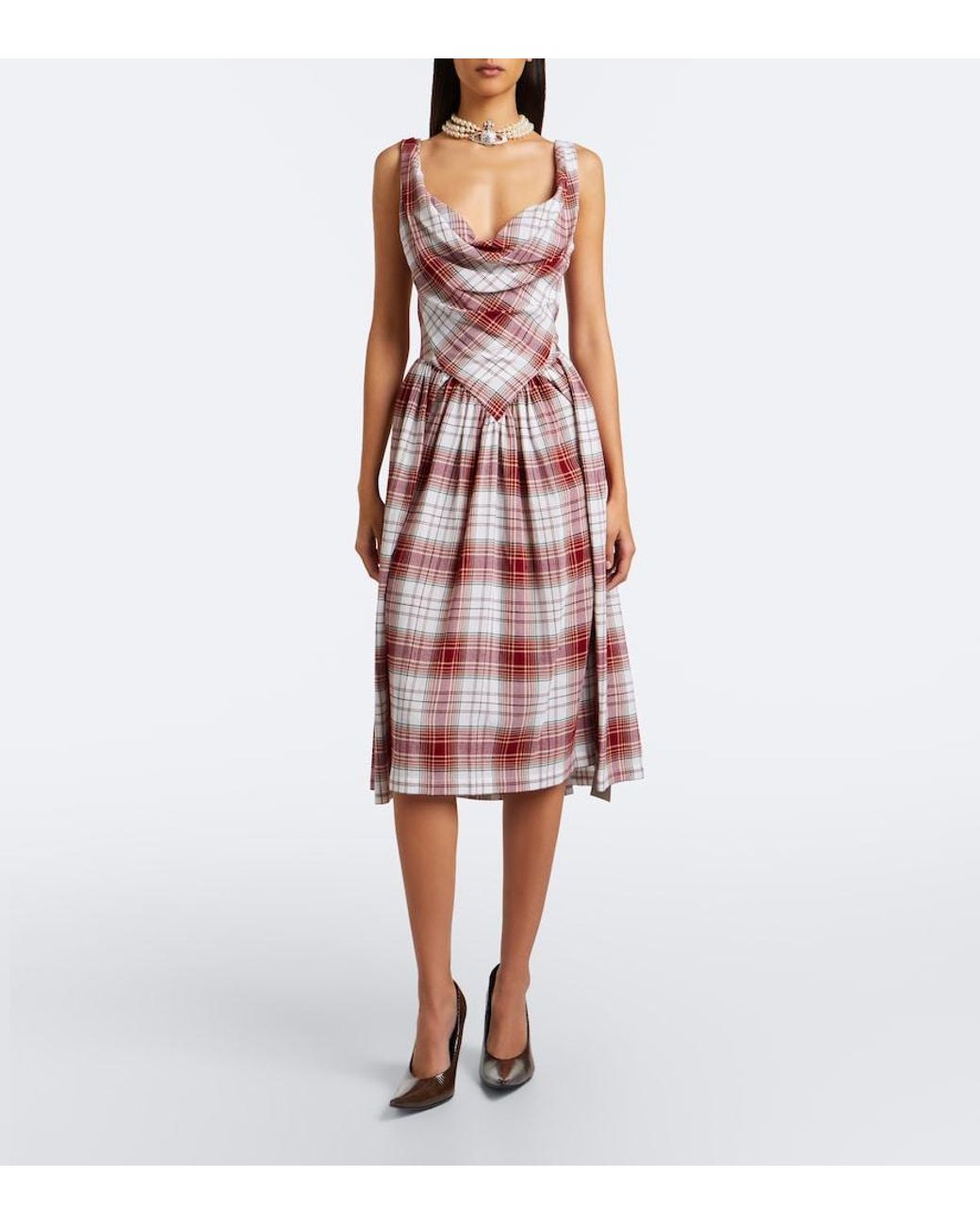 Vivienne Westwood Purple Sunday Draped Tartan Crepe Midi Dress