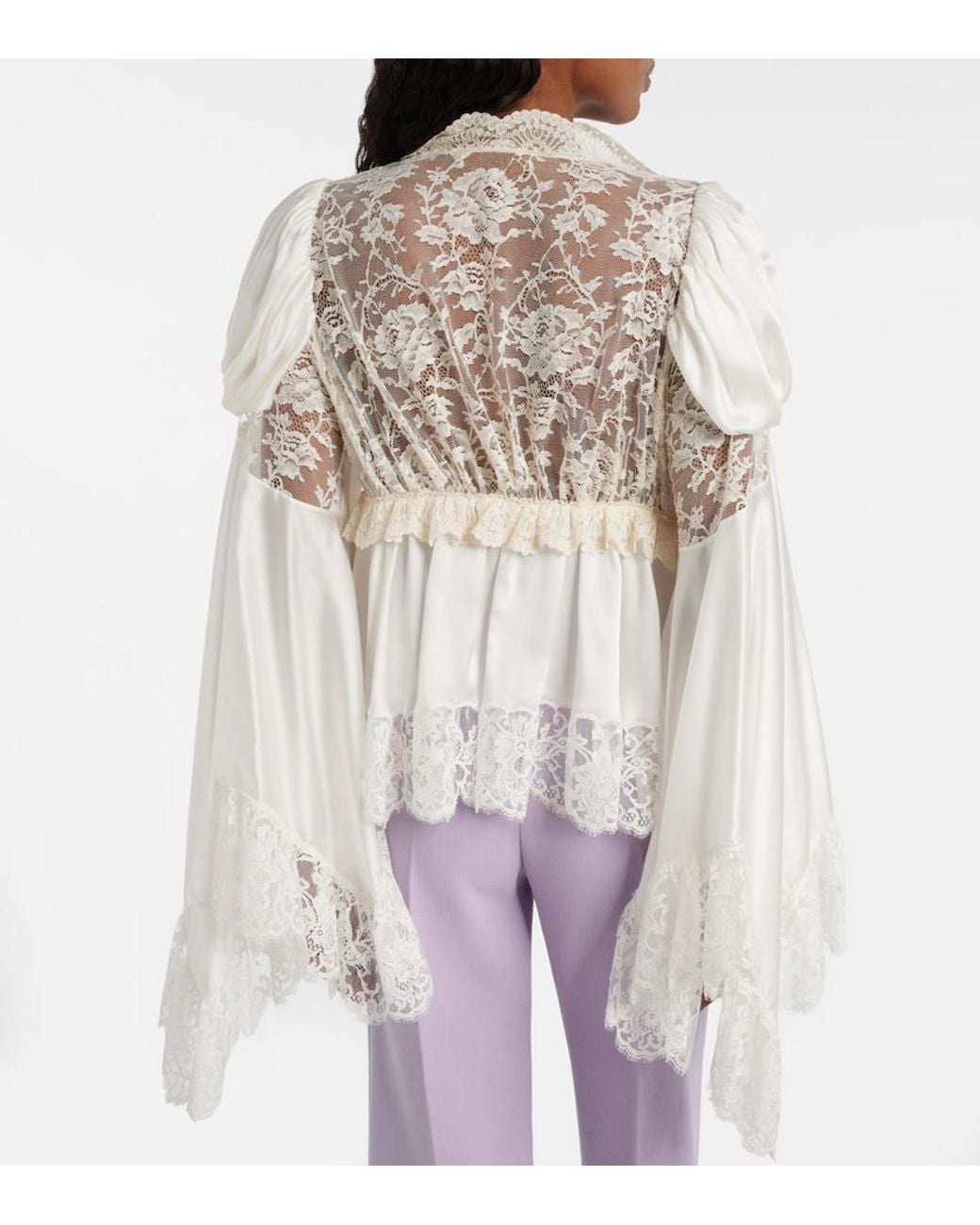 Chloé White Lace-Trimmed Silk Satin Top