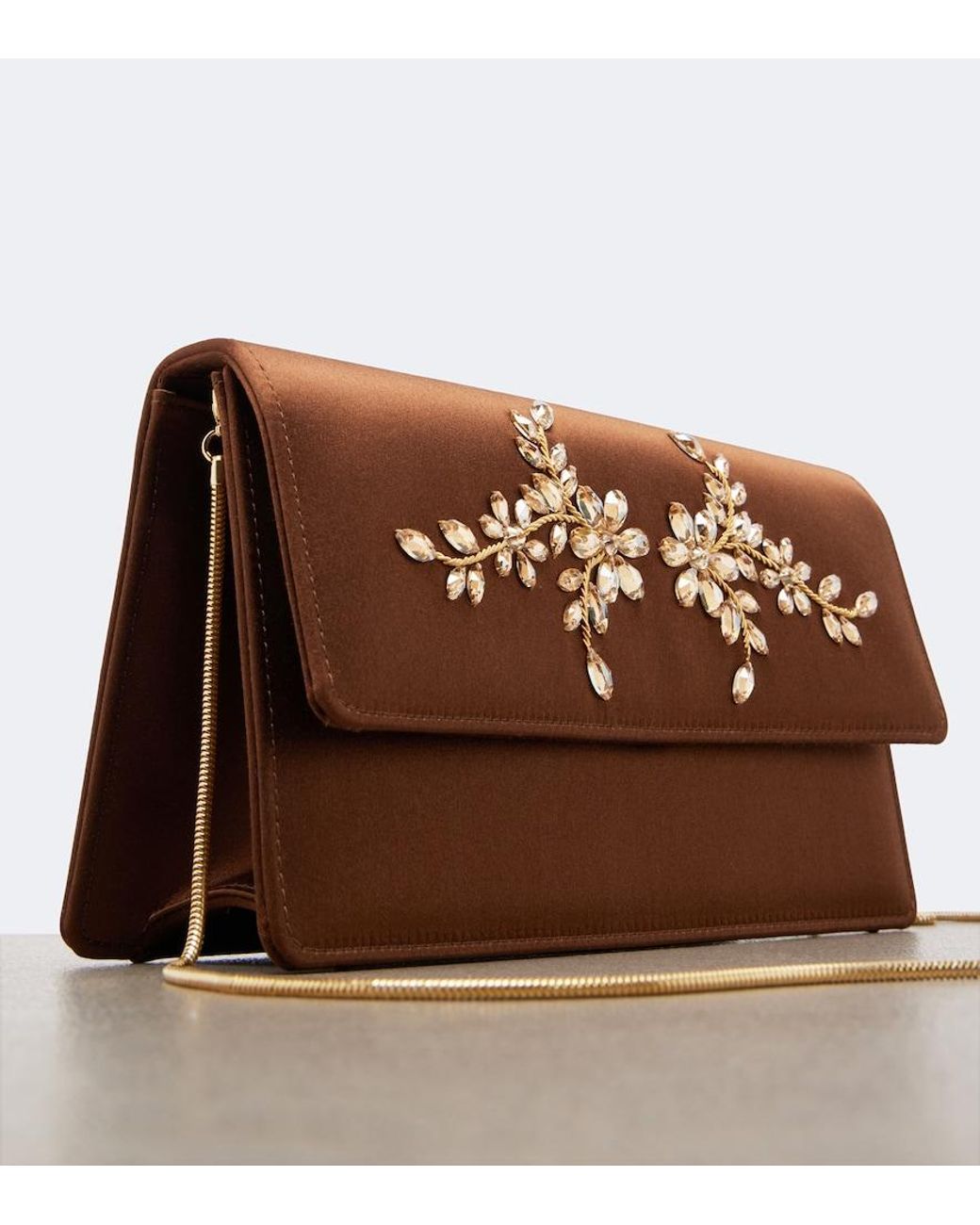 Manolo Blahnik Brown Capripla Embellished Satin Clutch
