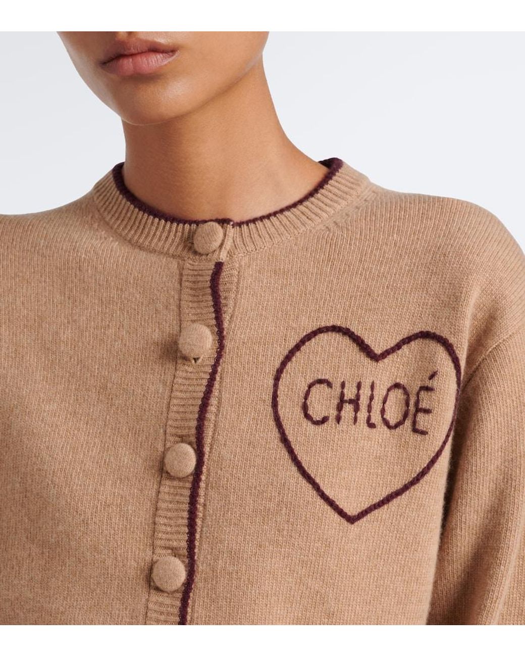 Chloé Brown Logo Wool And Cashmere Cardigan