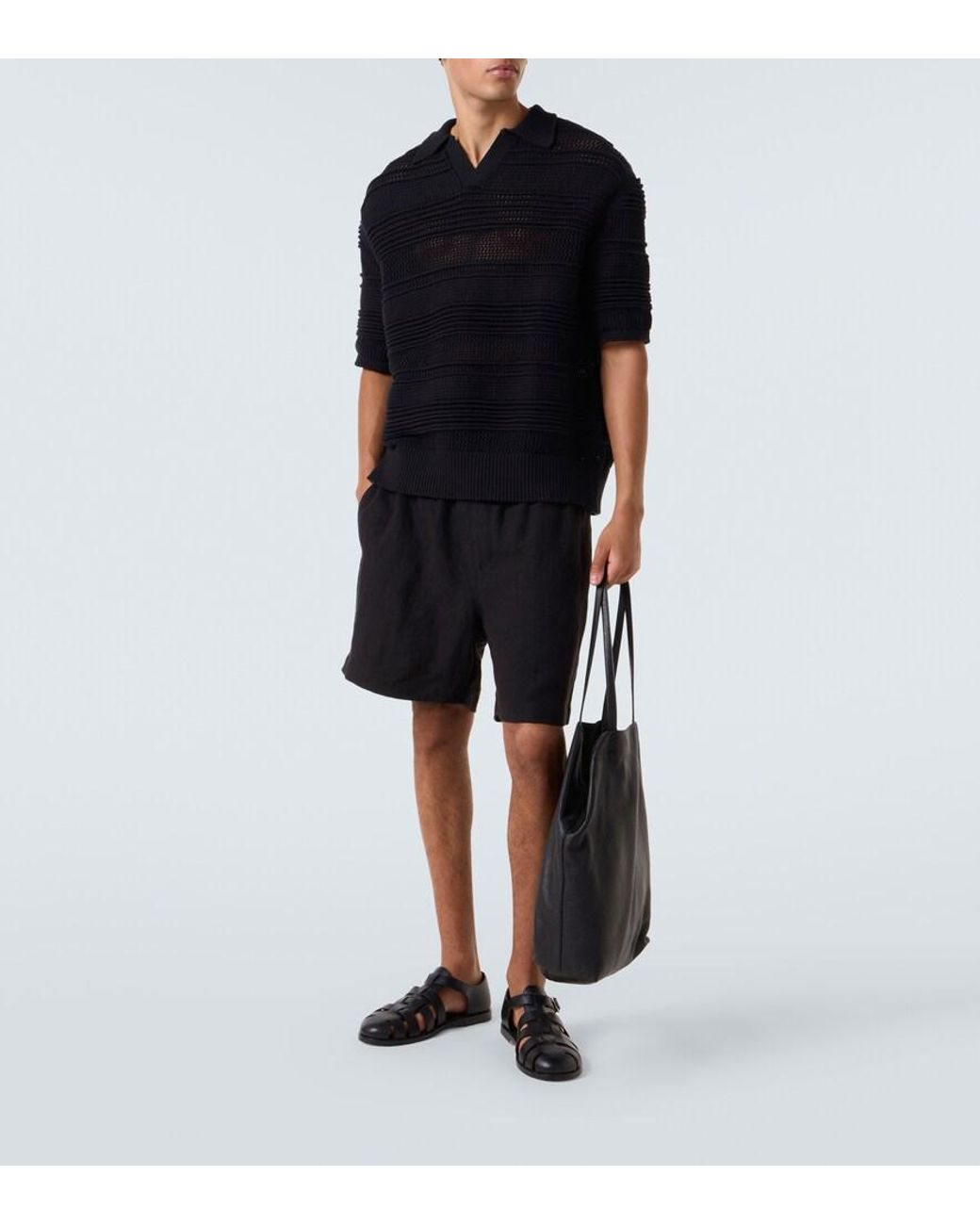 Commas Black Linen Shorts for men