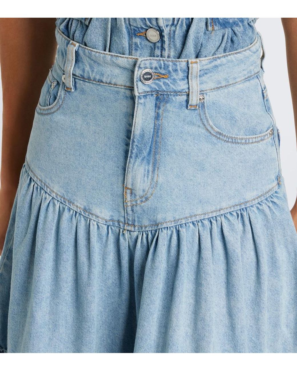 Ganni Blue Ruffled Denim Midi Skirt