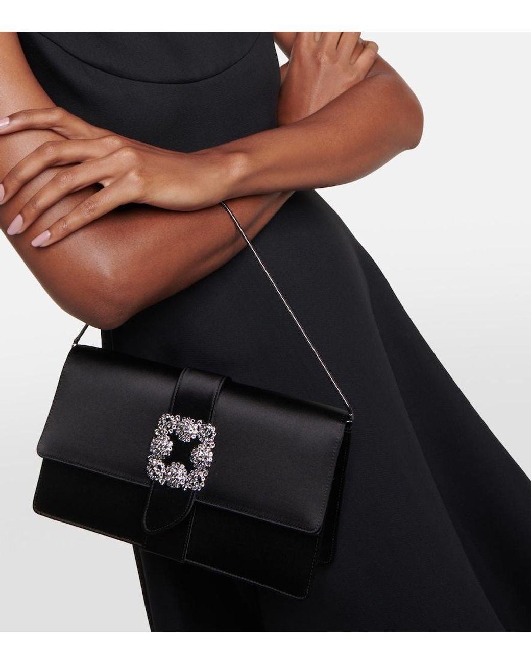 Manolo Blahnik Black Capri Embellished Satin Clutch