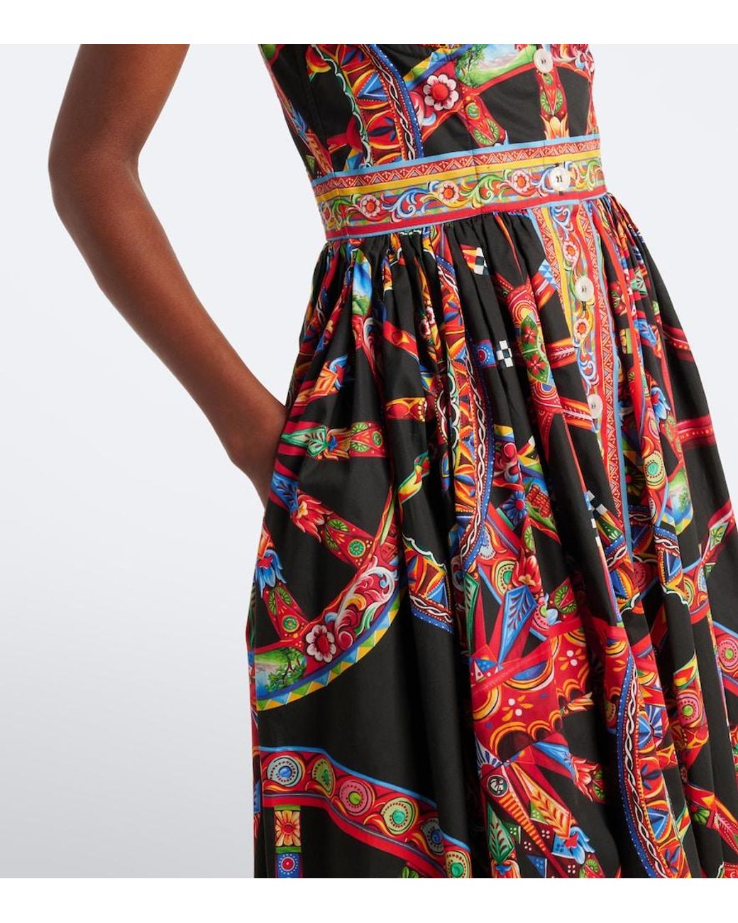 Dolce & Gabbana Red Carretto Cotton Poplin Midi Dress