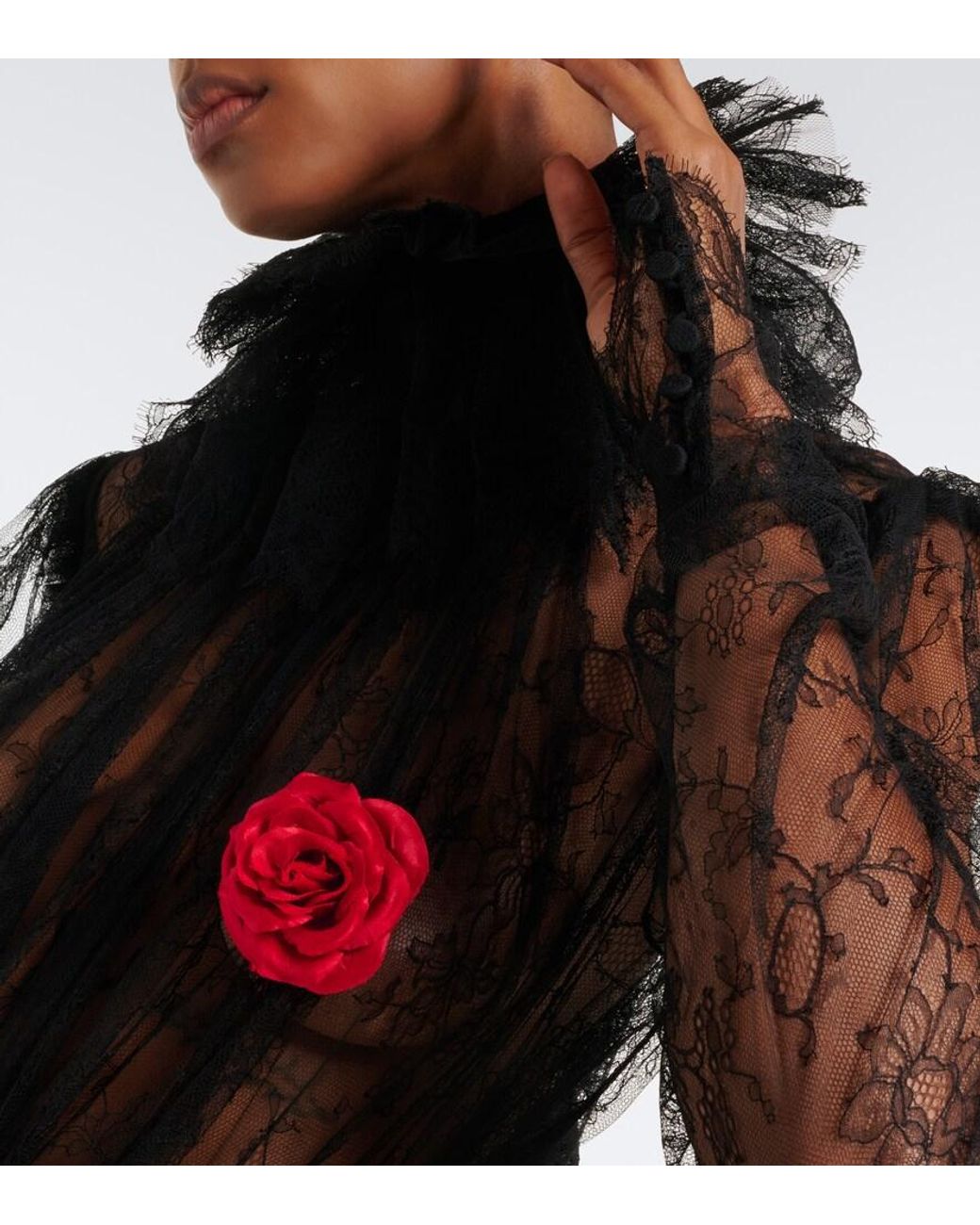 Khaite Red Frankie Floral Organza Brooch