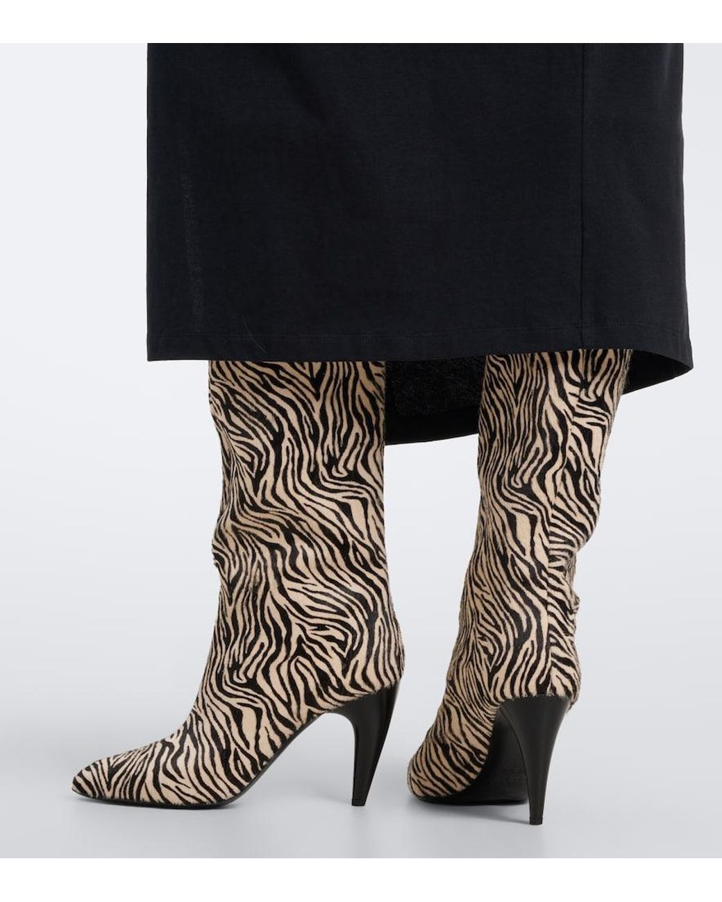 Isabel Marant Black Jany Zebra-Print Calf Hair Knee-High Boots