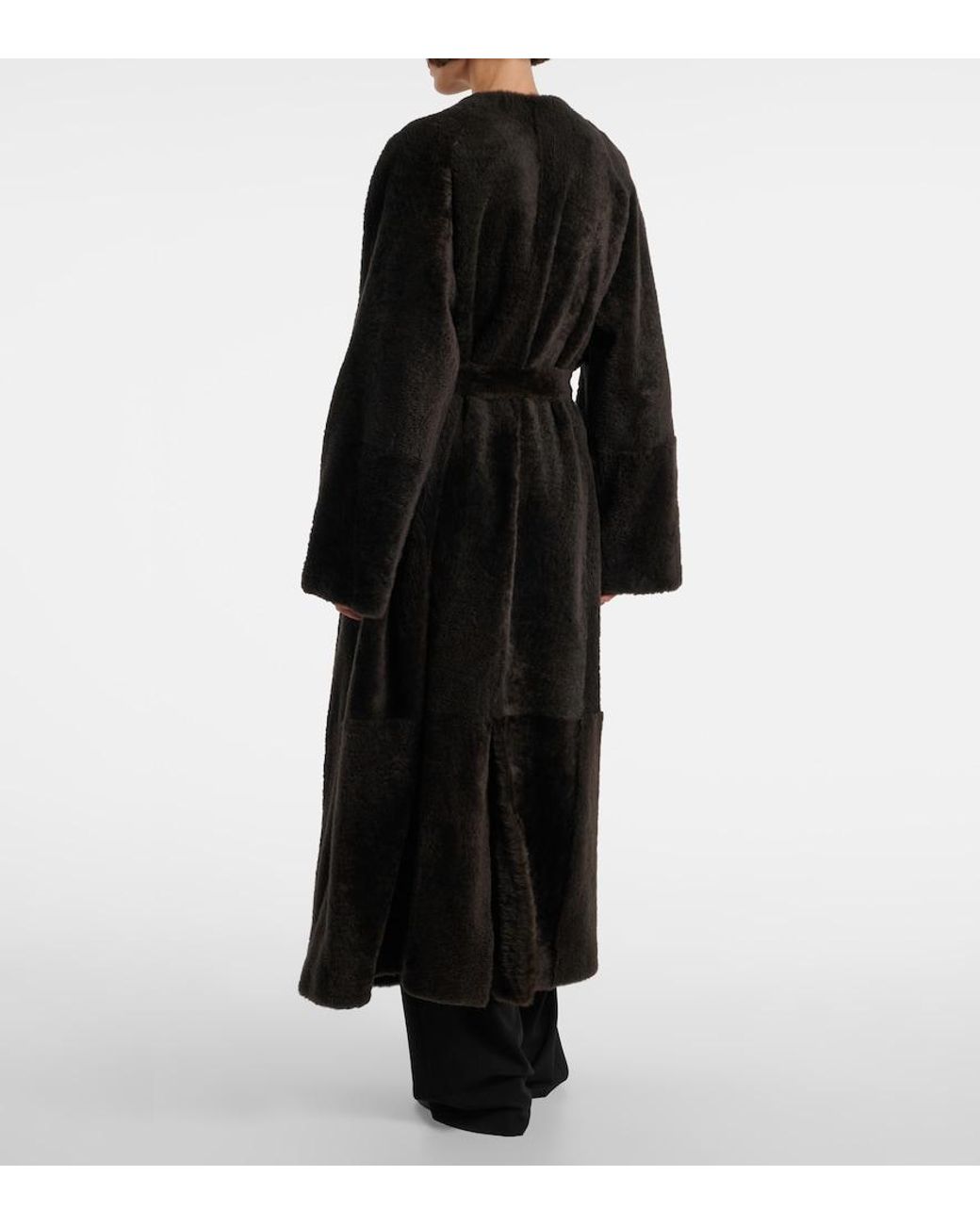 The Row Black Madelina Belted Shearling Coat