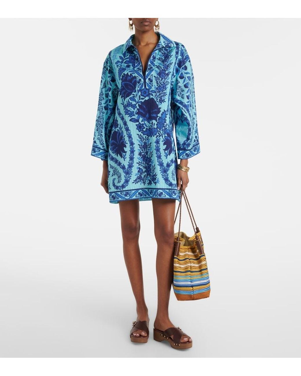 Etro Blue Paisley Oversized Cotton Minidress