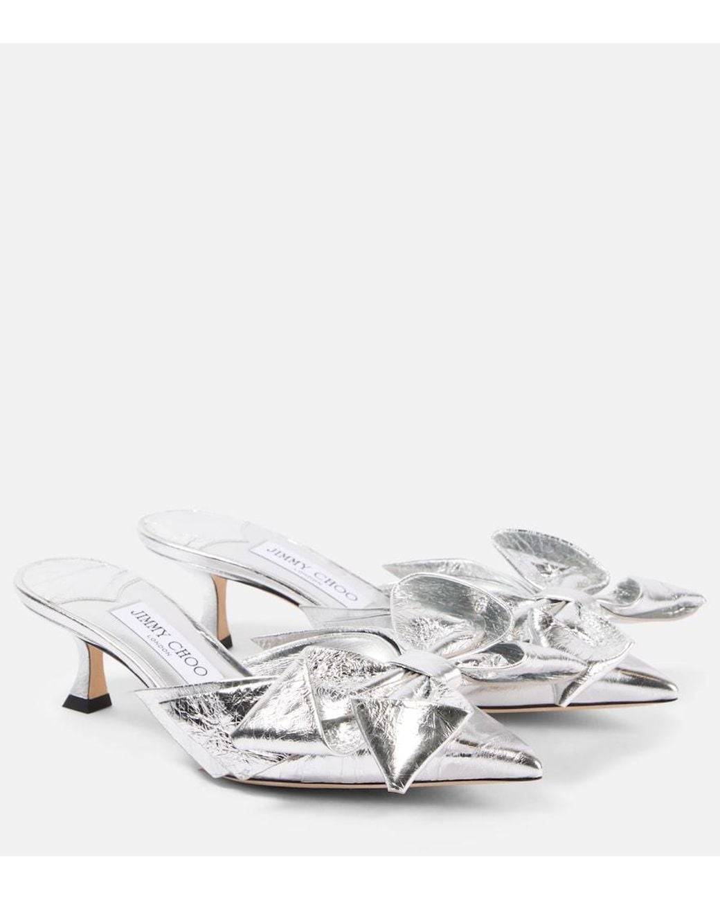 Jimmy Choo White Staz 50 Metallic Leather Mules