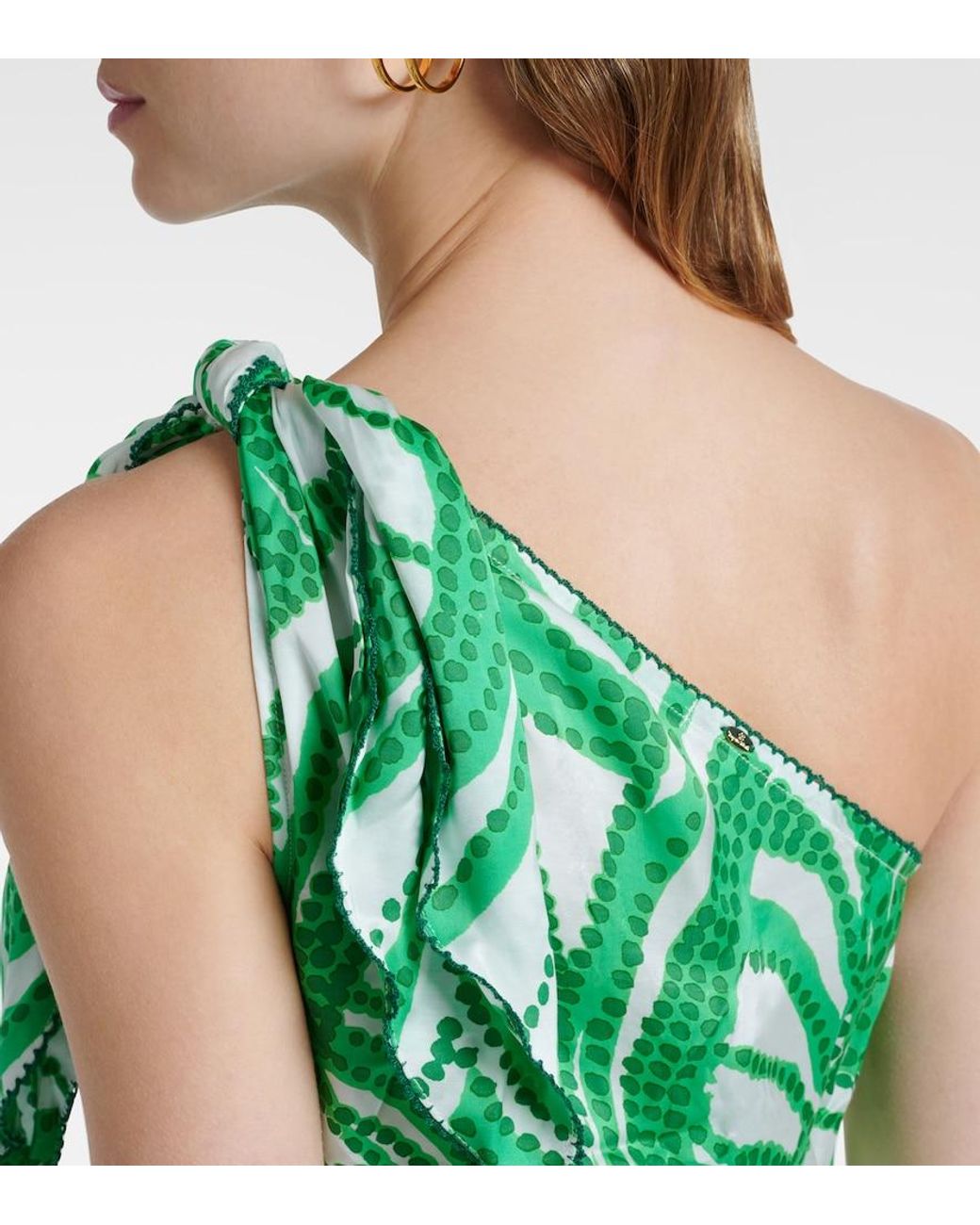 Poupette Green Celie Printed One-Shoulder Minidress