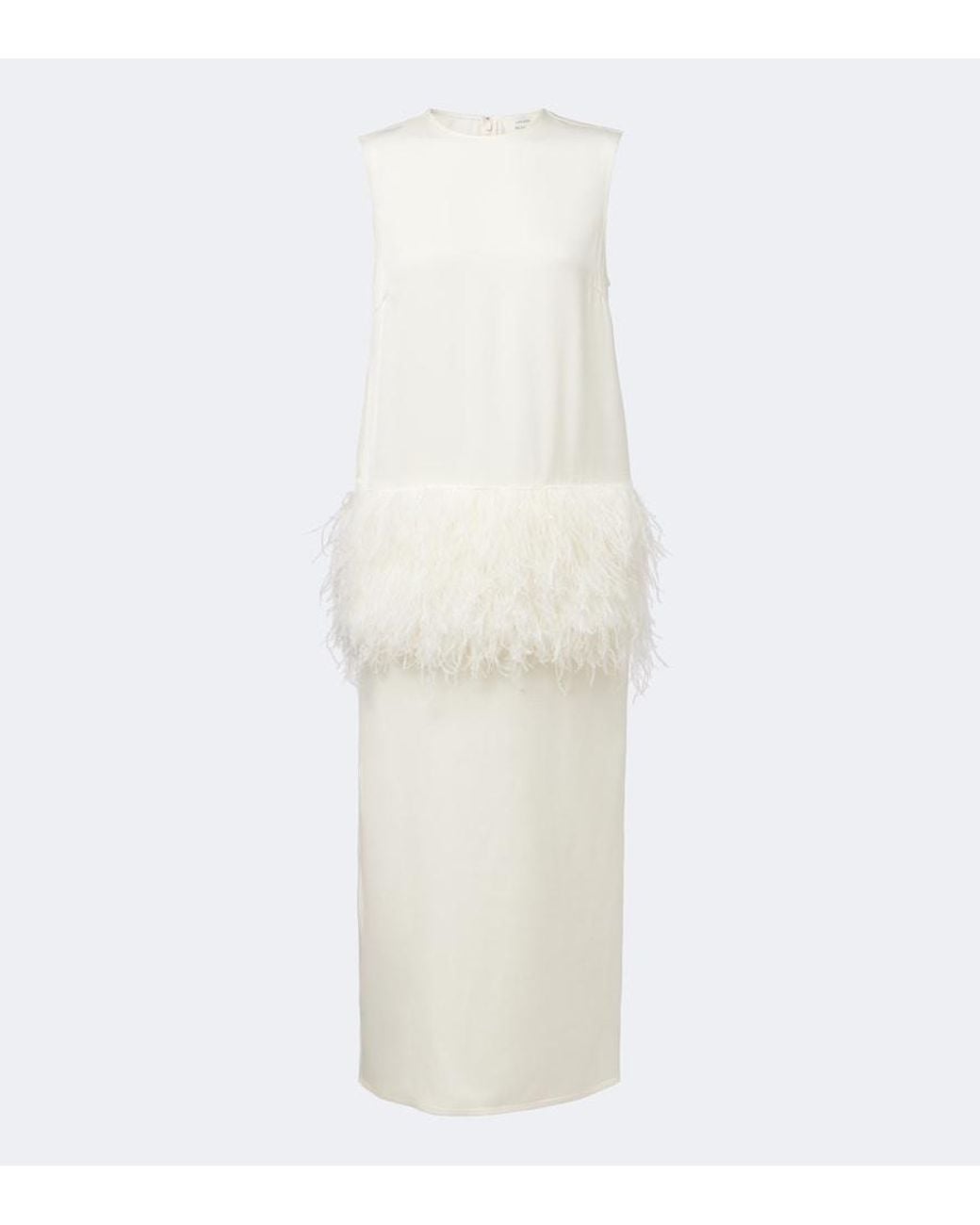 Loulou de Saison White Sonia Feather-Trimmed Midi Dress