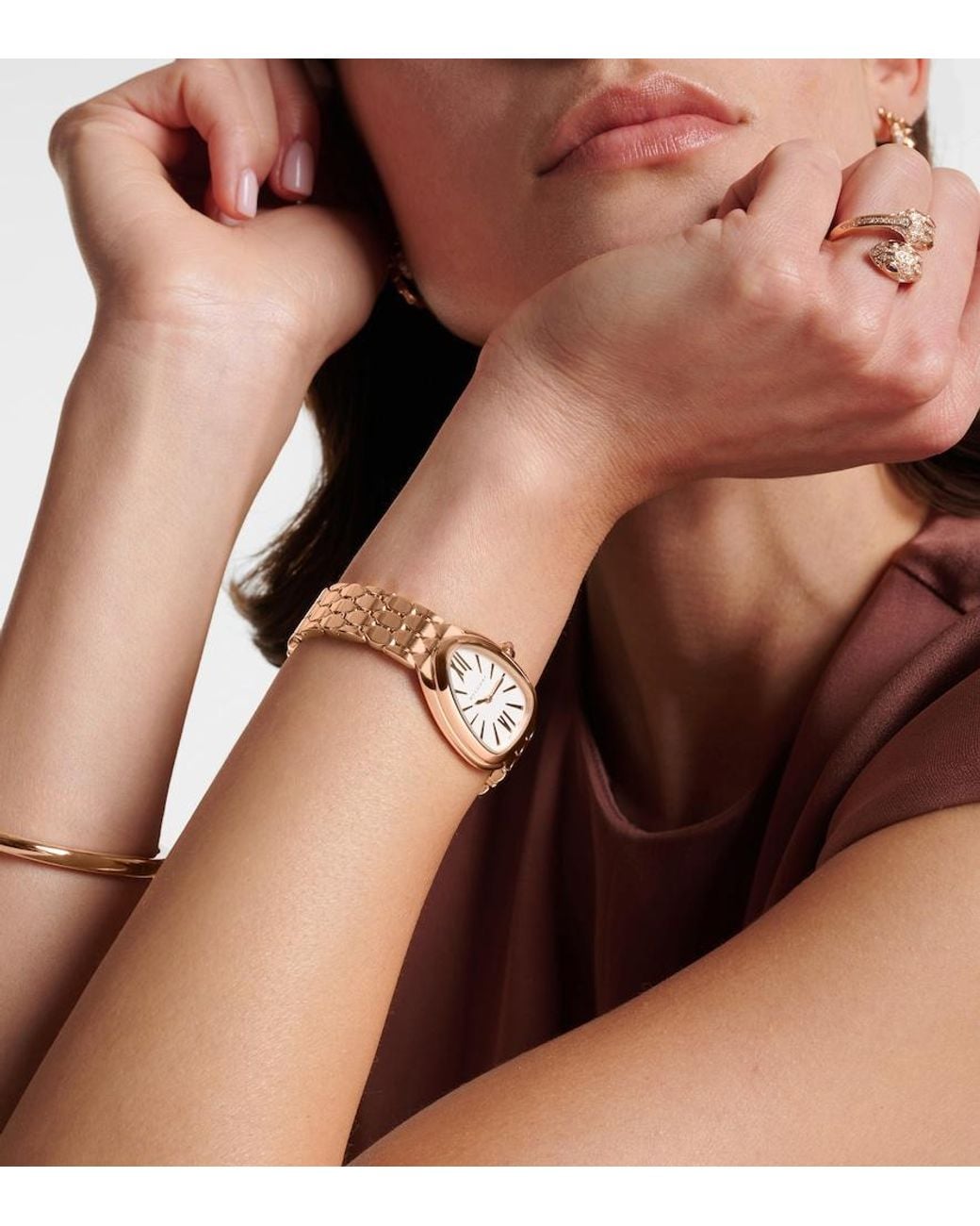 BVLGARI Metallic Serpenti Seduttori 18Kt Rose Watch With Rubellite