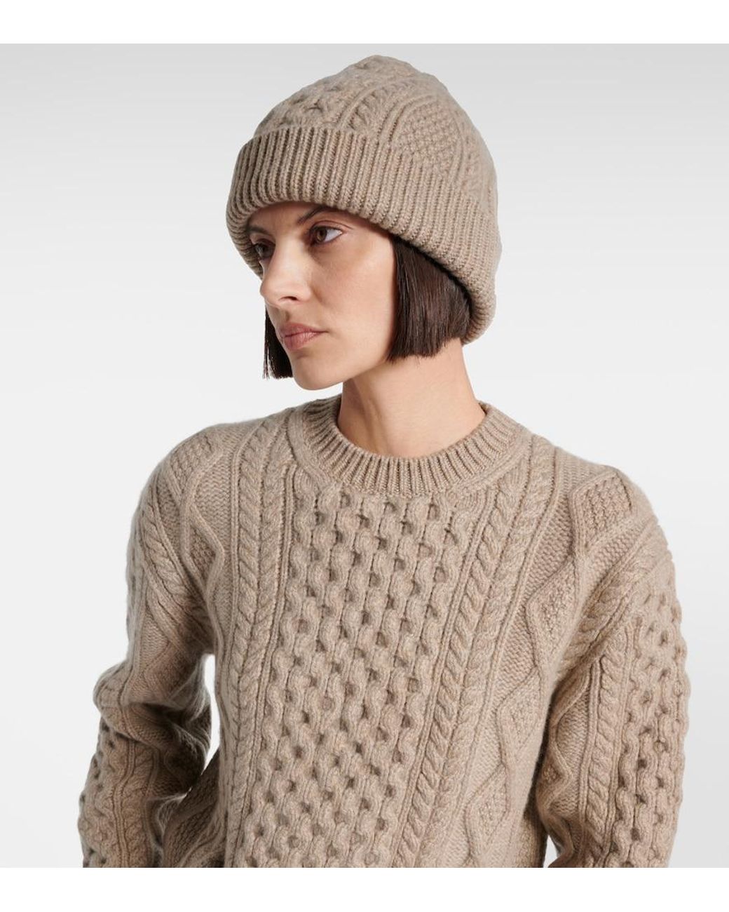 Loro Piana Natural Cable-Knit Cashmere Beanie