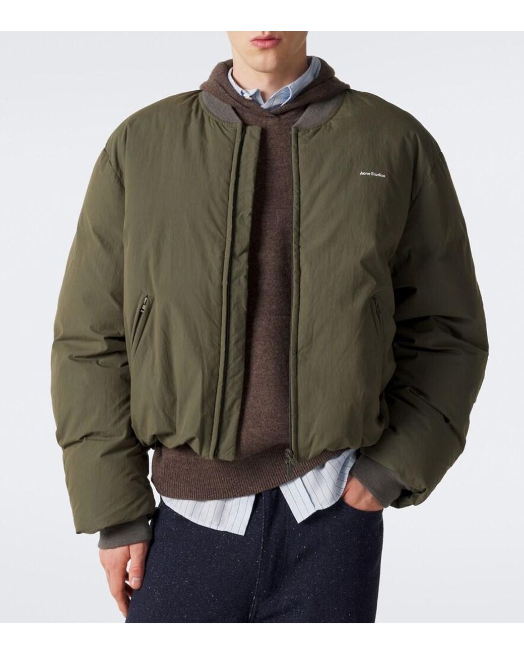 Acne Green Cotton-Blend Poplin Down Bomber Jacket for men