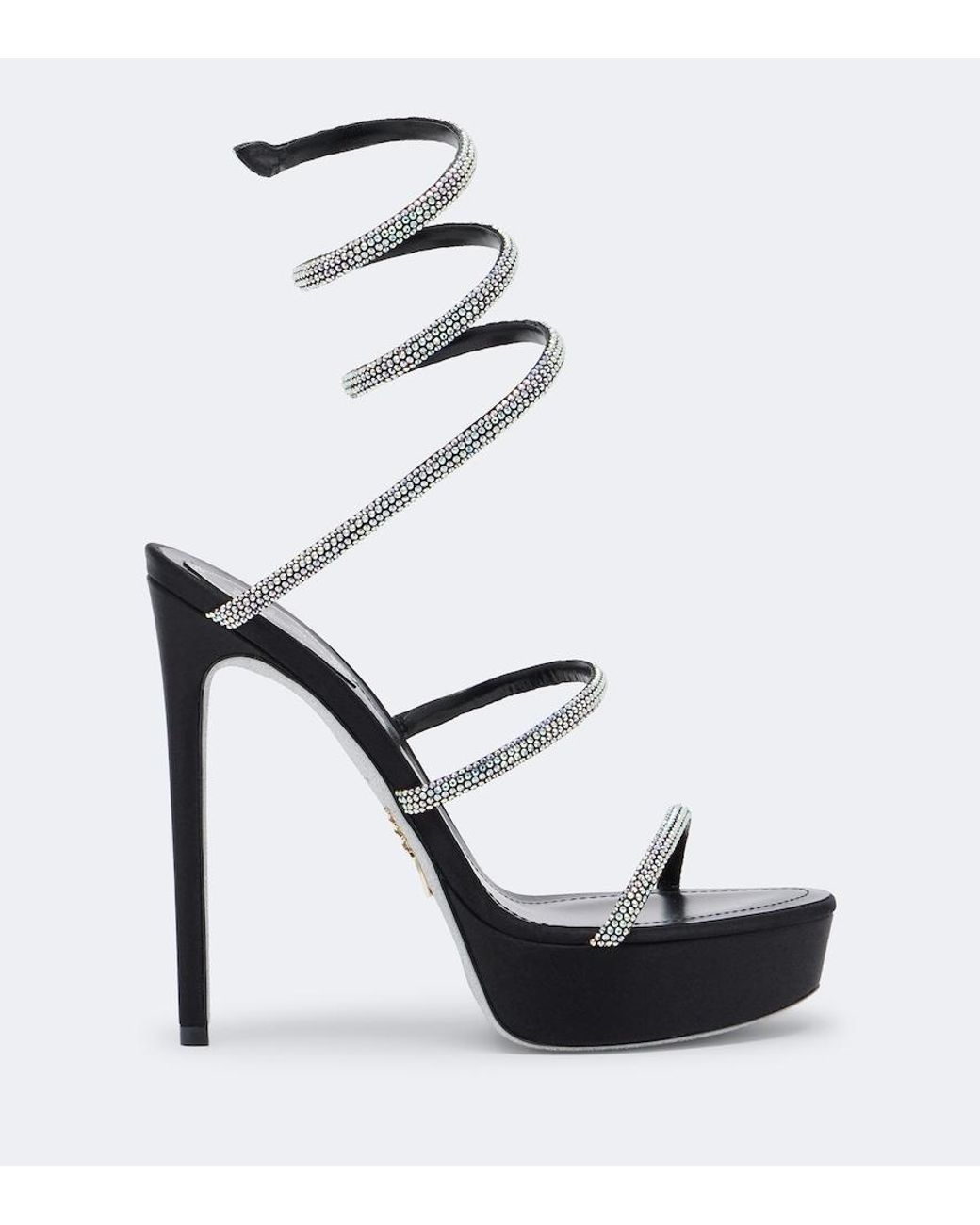 Rene Caovilla Black Cleo Embellished Satin Platform Sandals