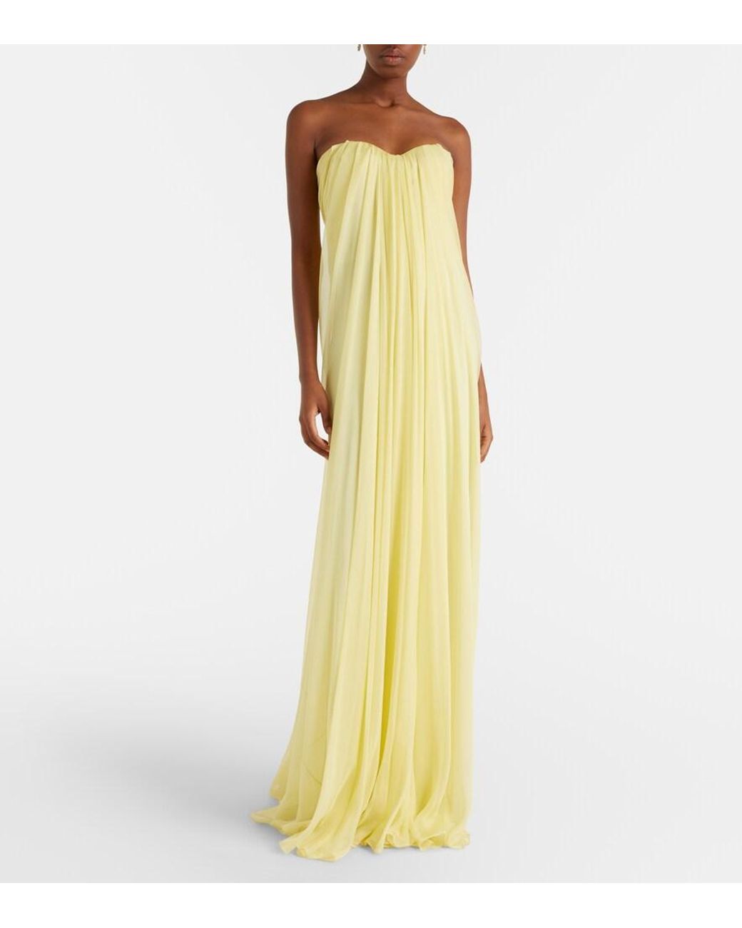 McQueen Yellow Draped Silk Chiffon Bustier Gown