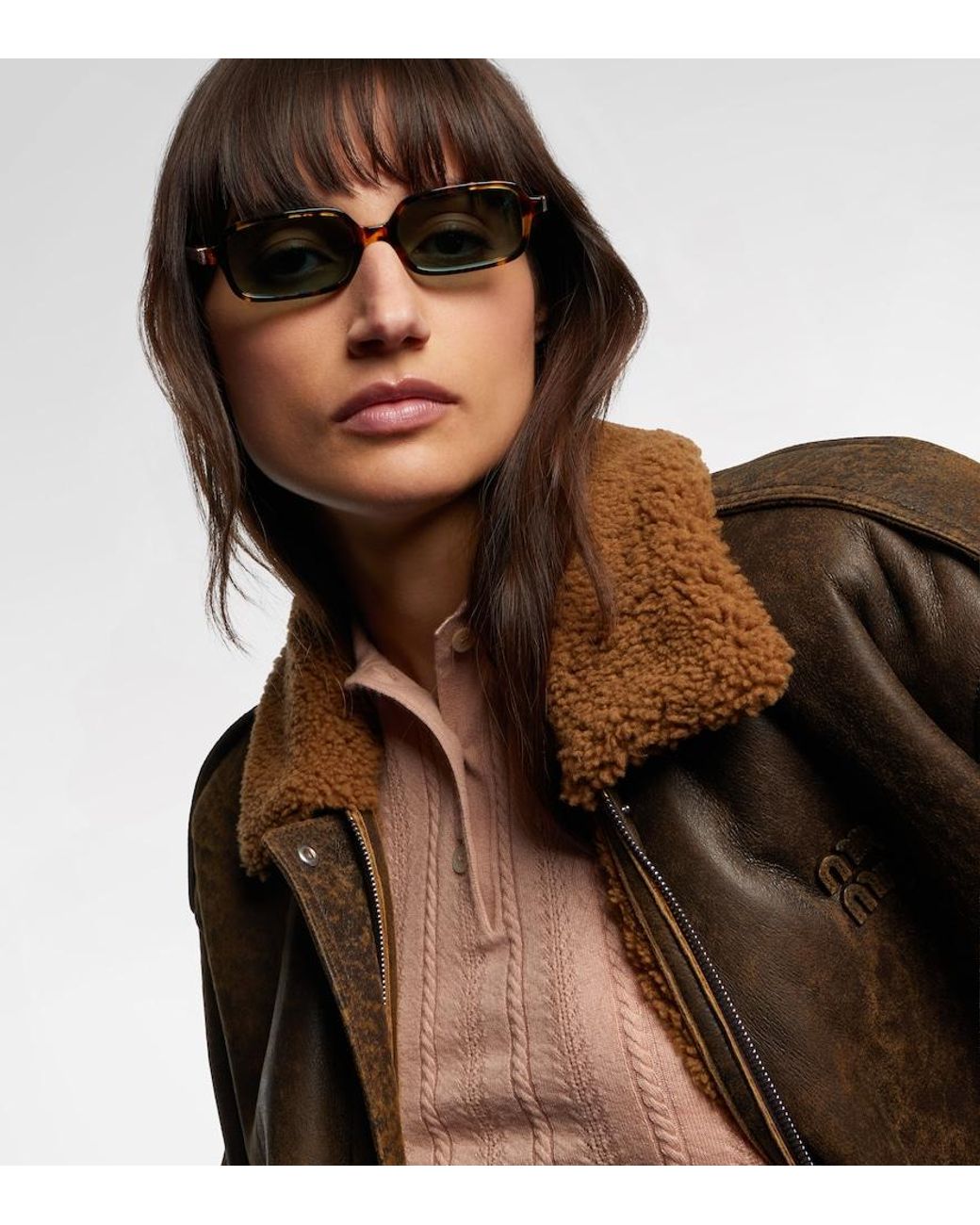 Miu Miu Green Miu Regard Rectangular Sunglasses