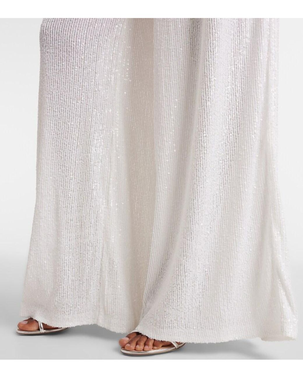 Norma Kamali White Sequined Wide-Leg Pants