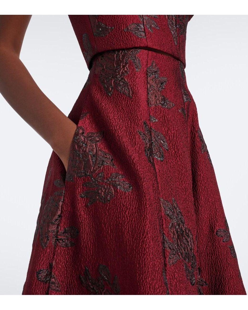 Rebecca Vallance Red Waverly Floral Cloque Midi Skirt