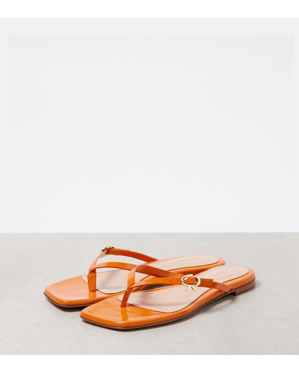 Gianvito Rossi Orange Ribbon Patent Leather Thong Sandals