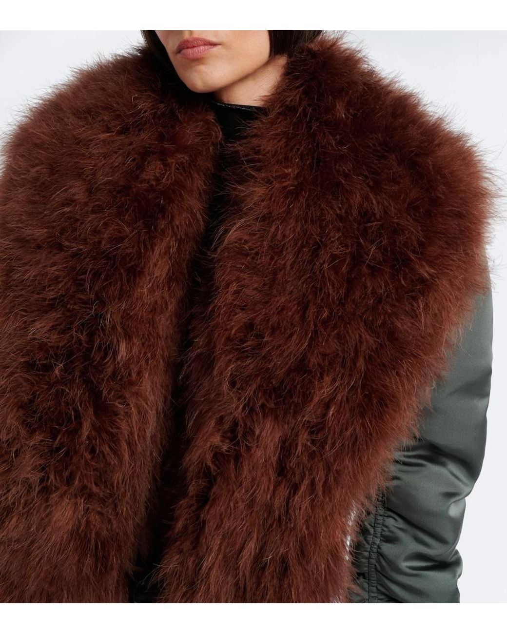 Gucci Brown Feather-Trimmed Silk Duchesse Bomber Jacket