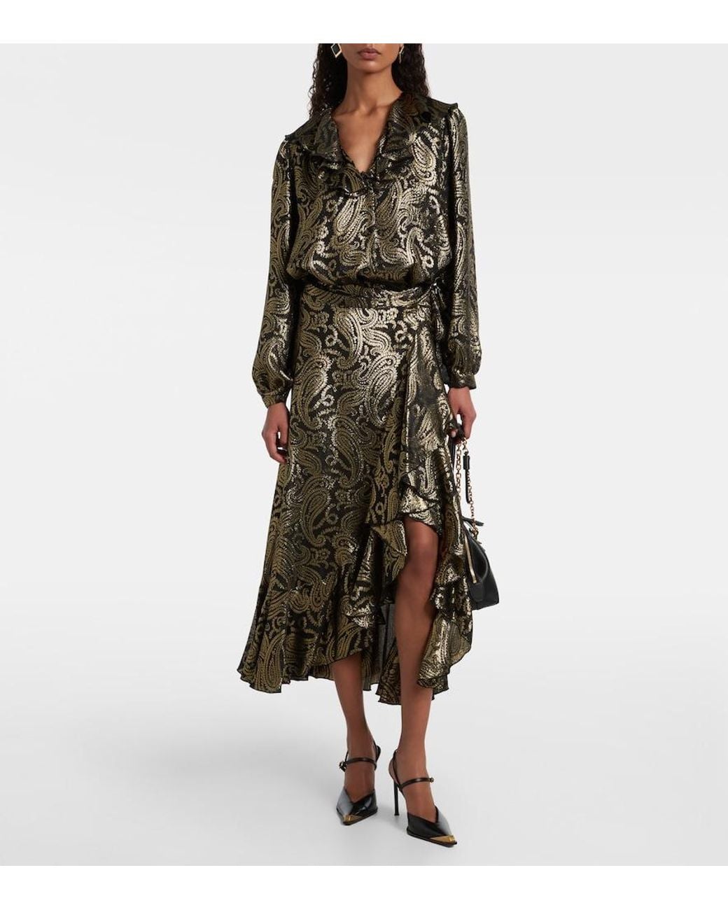 Etro Black Paisley Ruffled Silk-Blend Blouse