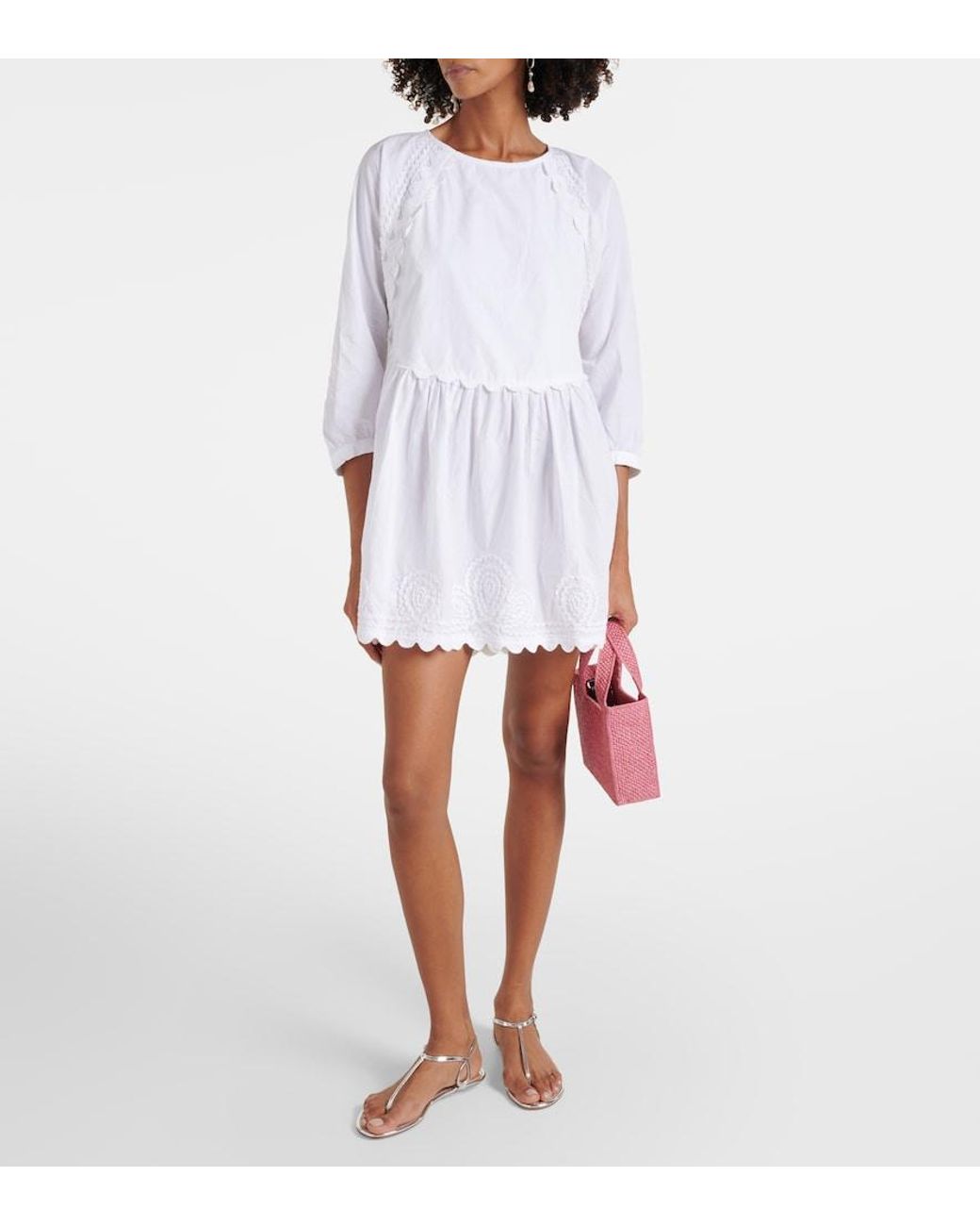 Juliet Dunn White Cotton Poplin Minidress