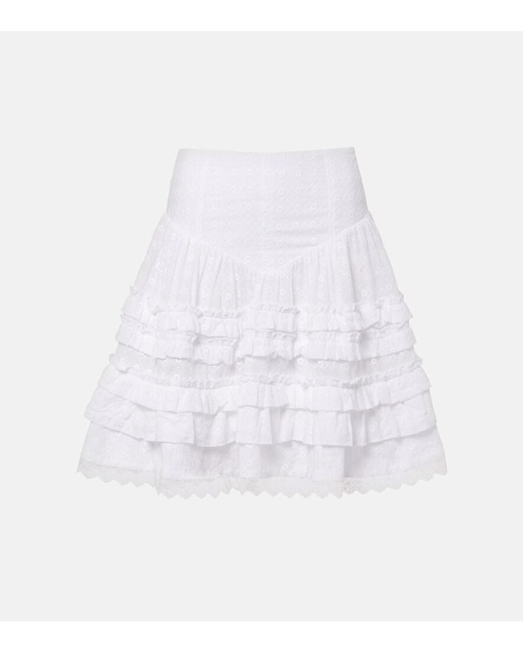 Ganni White Broderie Anglaise Tiered Cotton Miniskirt
