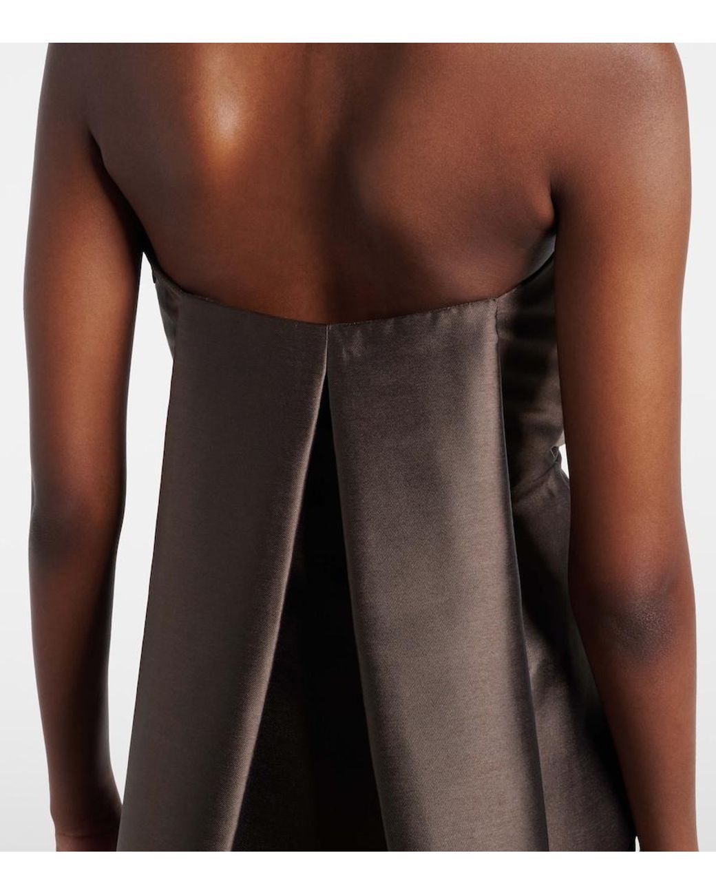 Solace London Brown Kiki Draped Strapless Satin Cocktail Dress