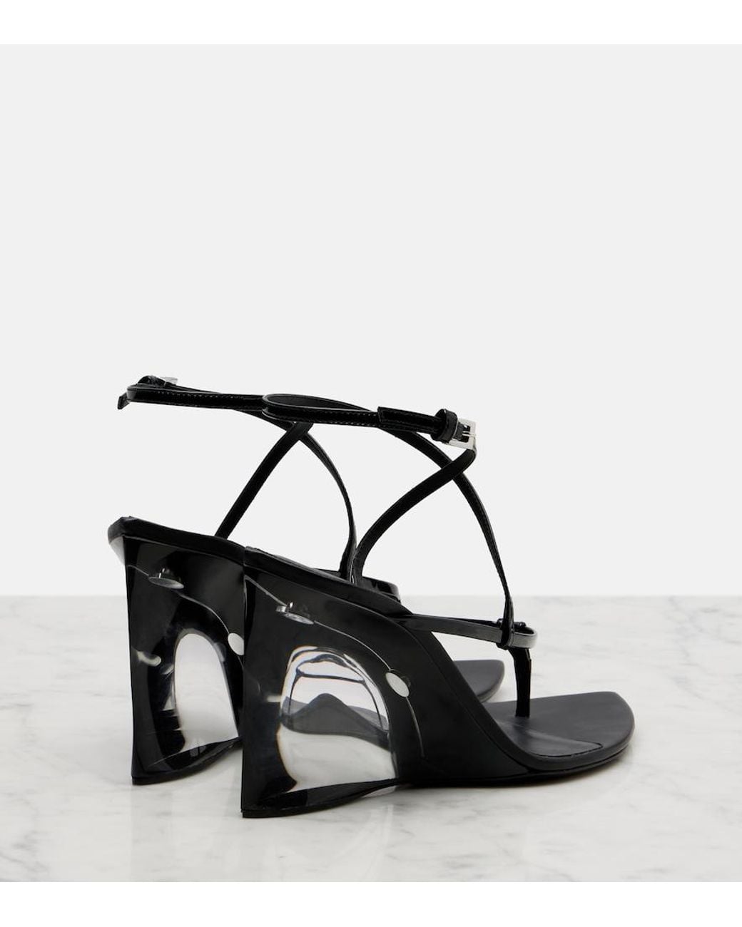 Alaïa Black Patent Leather Wedge Thong Sandals