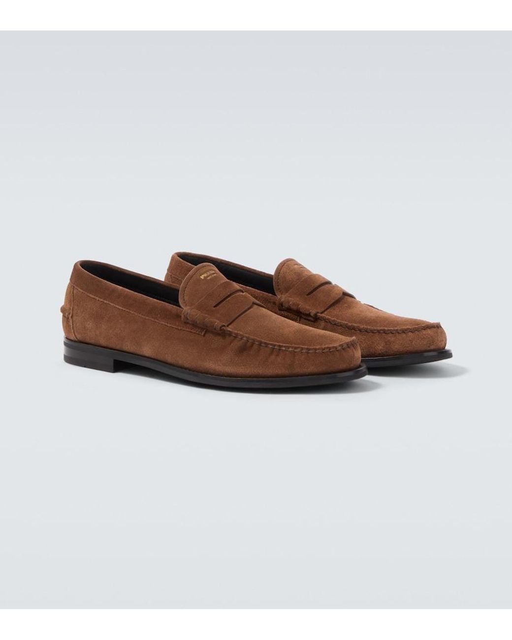 Prada Brown Suede Penny Loafers for men