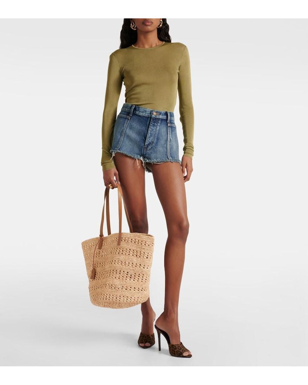 Saint Laurent Natural Panier Medium Raffia Basket Bag