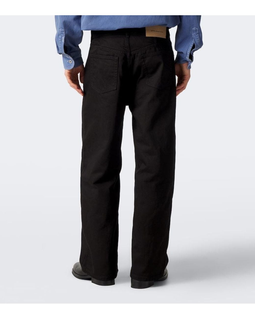 AMI Black Mid-Rise Straight Jeans for men