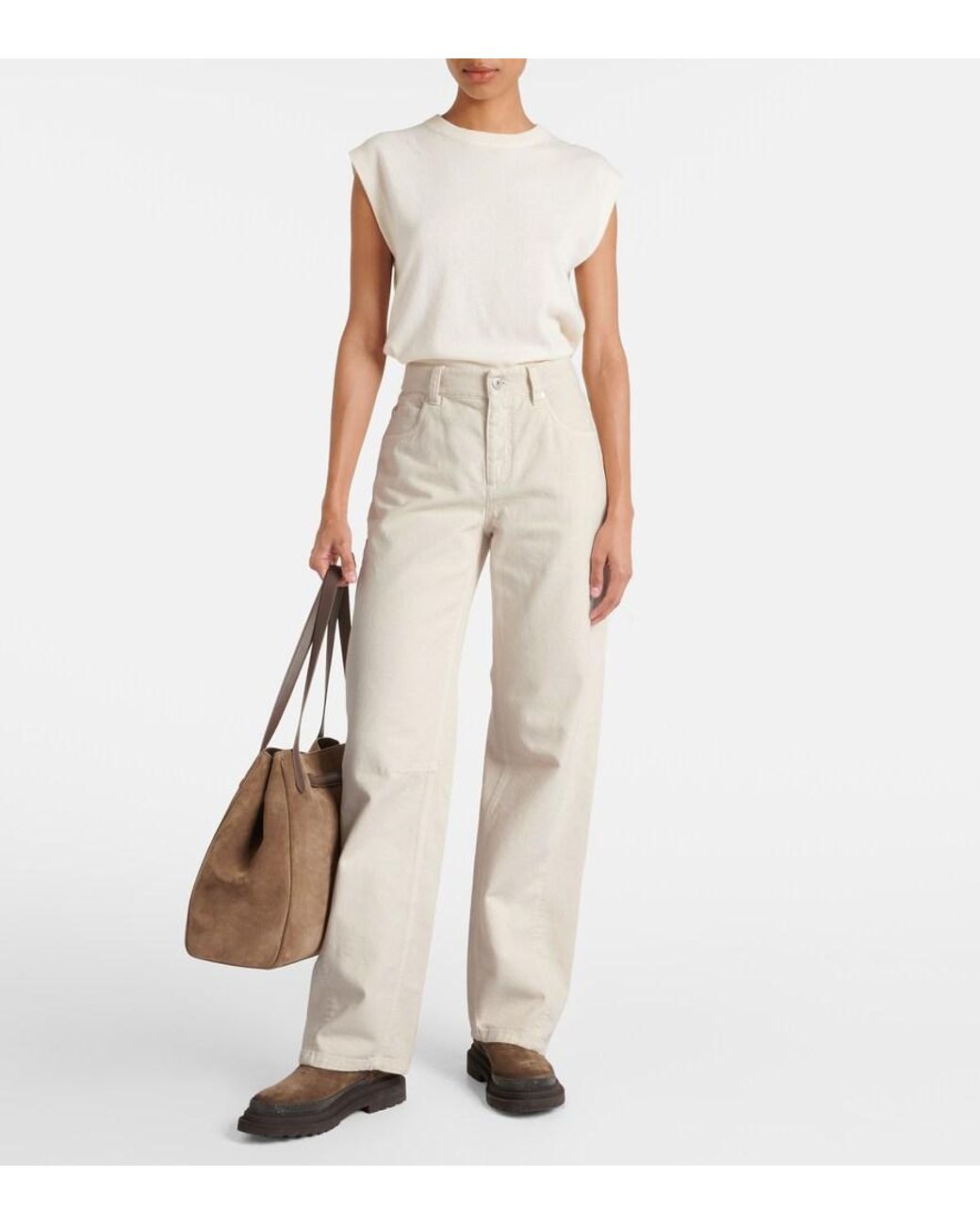 Brunello Cucinelli Natural Mid-Rise Straight Jeans