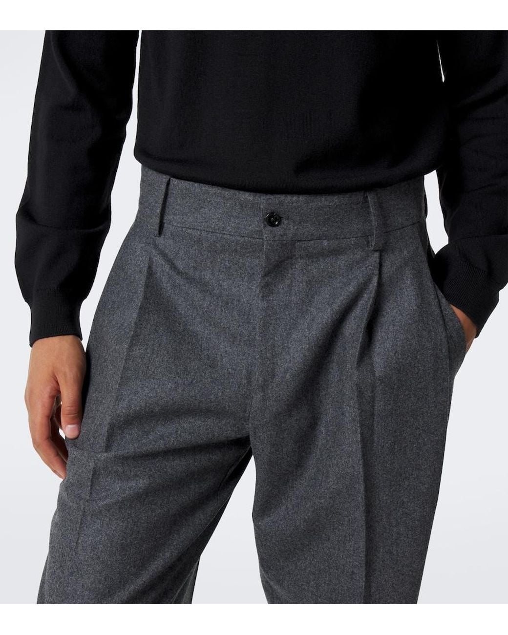 Dolce & Gabbana Gray Virgin Wool Flannel Wide-Leg Pants for men