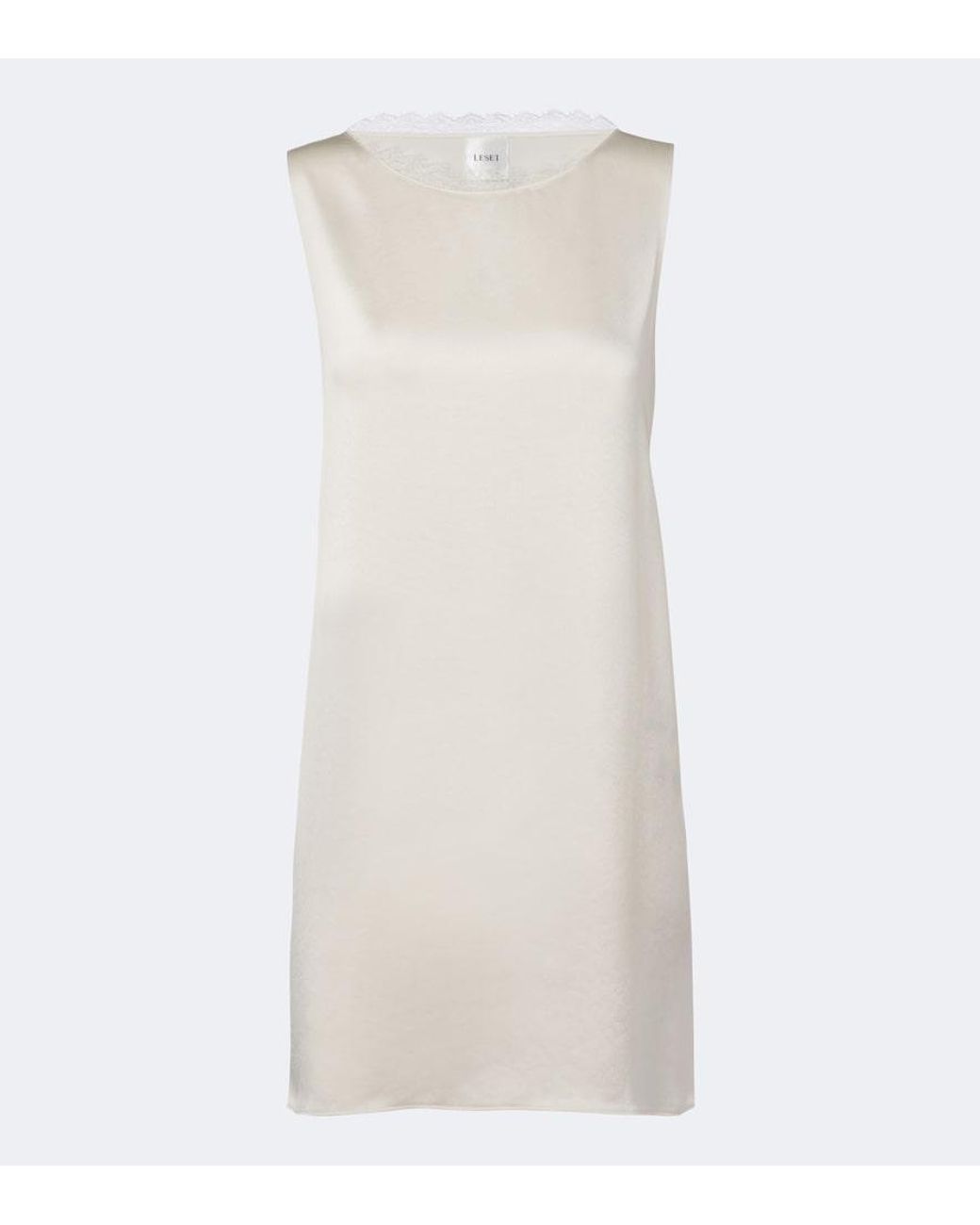 Leset Natural Barb Lace-Trimmed Satin Minidress